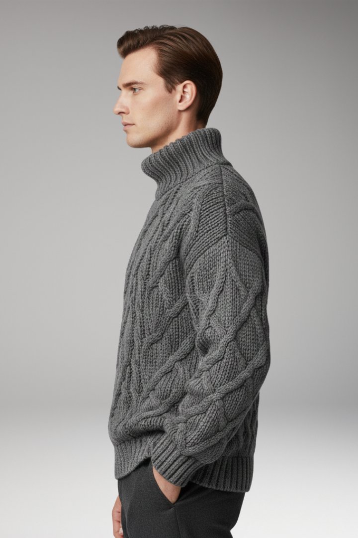 Men’s Jumper with Turtleneck and Cable Pattern