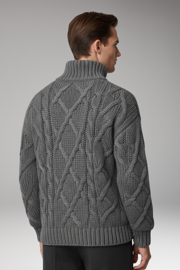 Men’s Jumper with Turtleneck and Cable Pattern