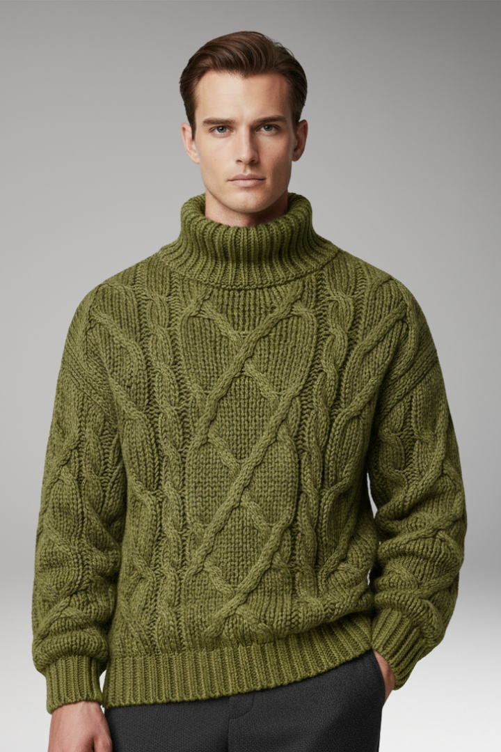 Men’s Jumper with Turtleneck and Cable Pattern