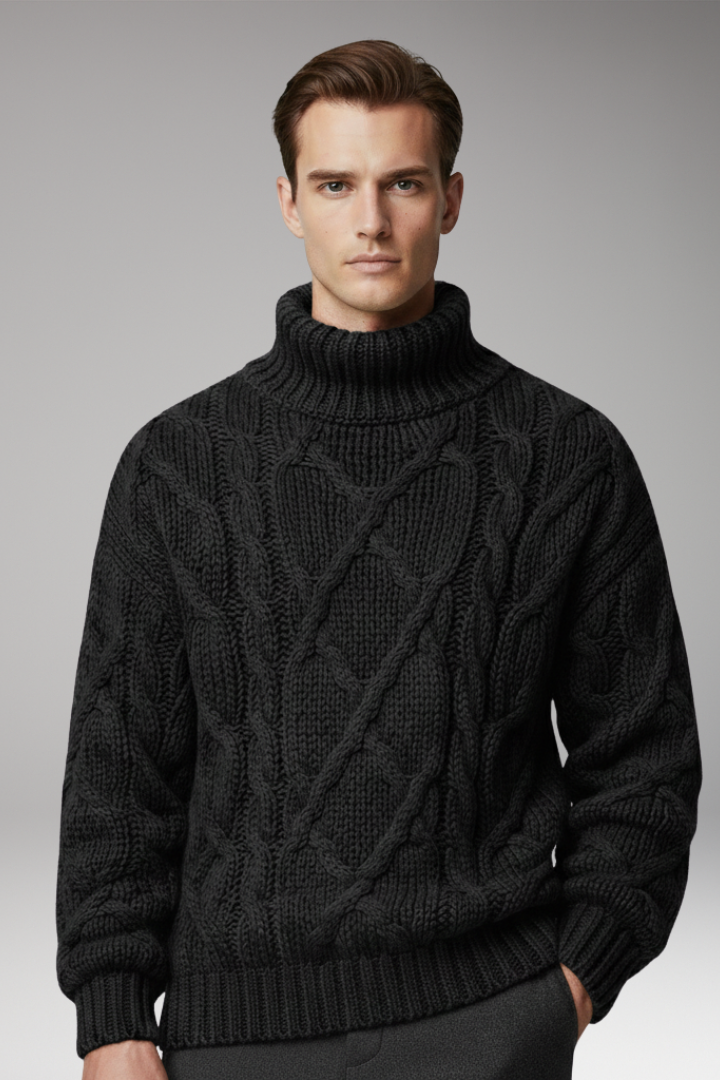 Men’s Jumper with Turtleneck and Cable Pattern