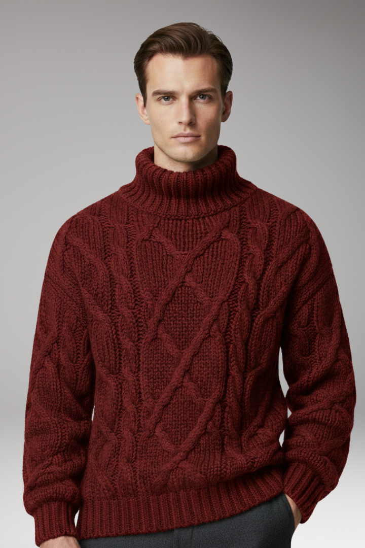 Men’s Jumper with Turtleneck and Cable Pattern