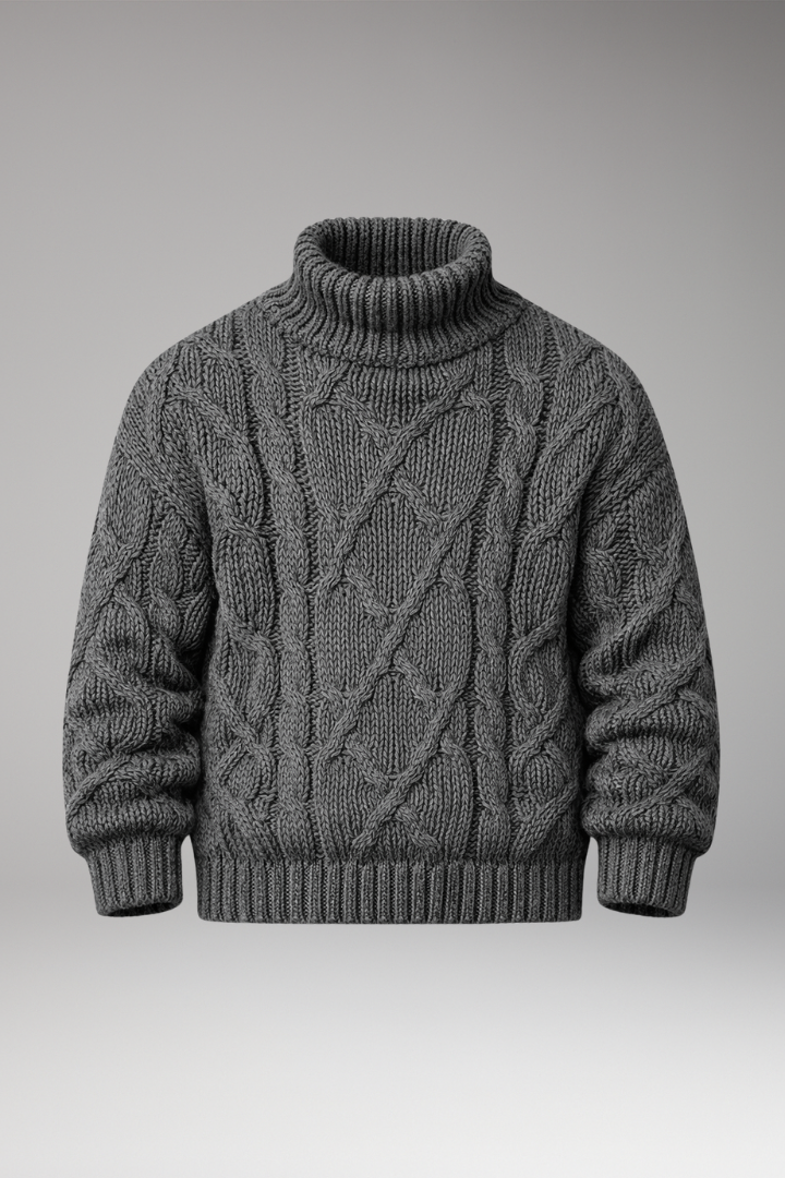 Men’s Jumper with Turtleneck and Cable Pattern