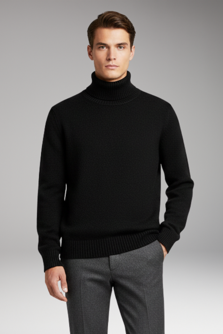 Men's Jumper with Turtleneck and Ribbed Cuffs