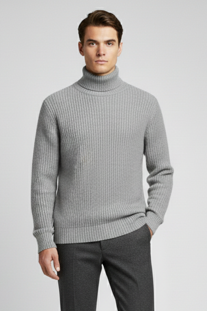 Men's Jumper with Turtleneck and Ribbed Cuffs