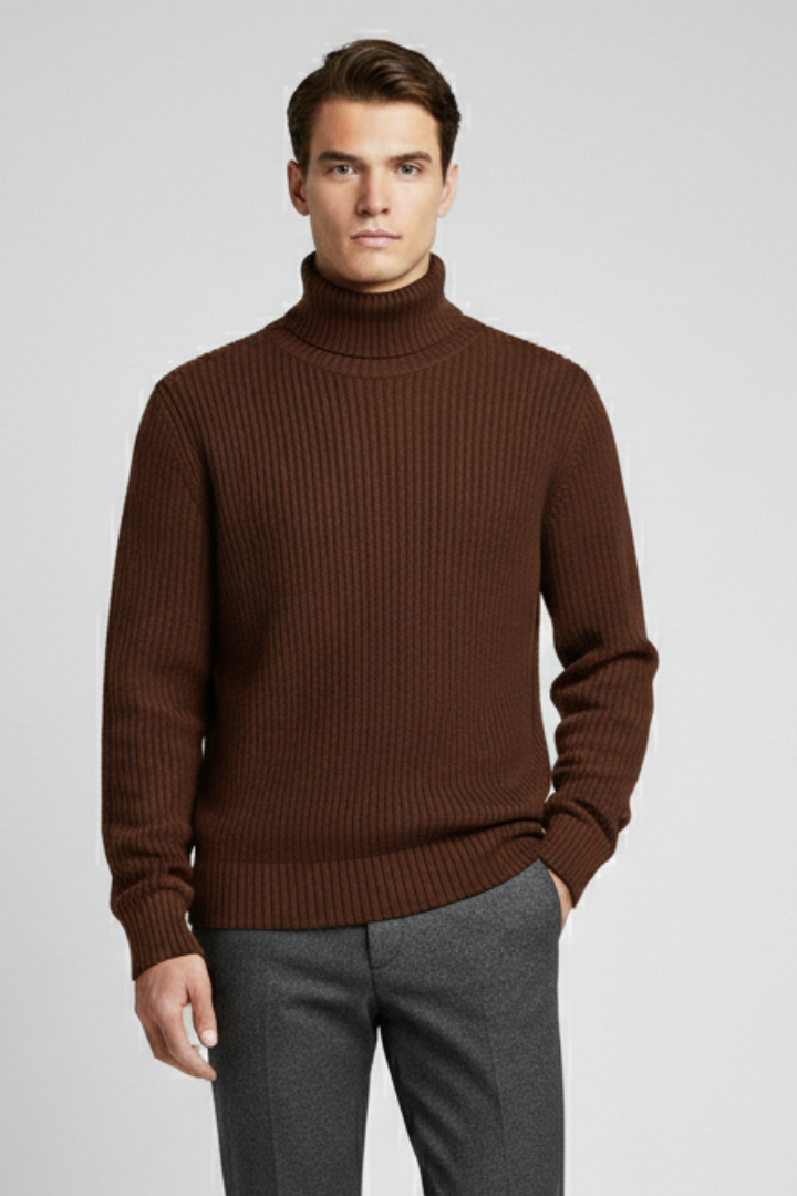 Men's Jumper with Turtleneck and Ribbed Cuffs