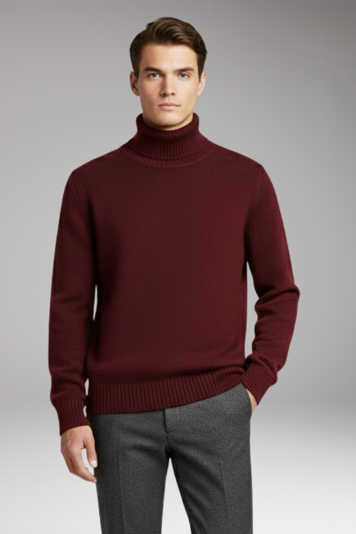 Men's Jumper with Turtleneck and Ribbed Cuffs