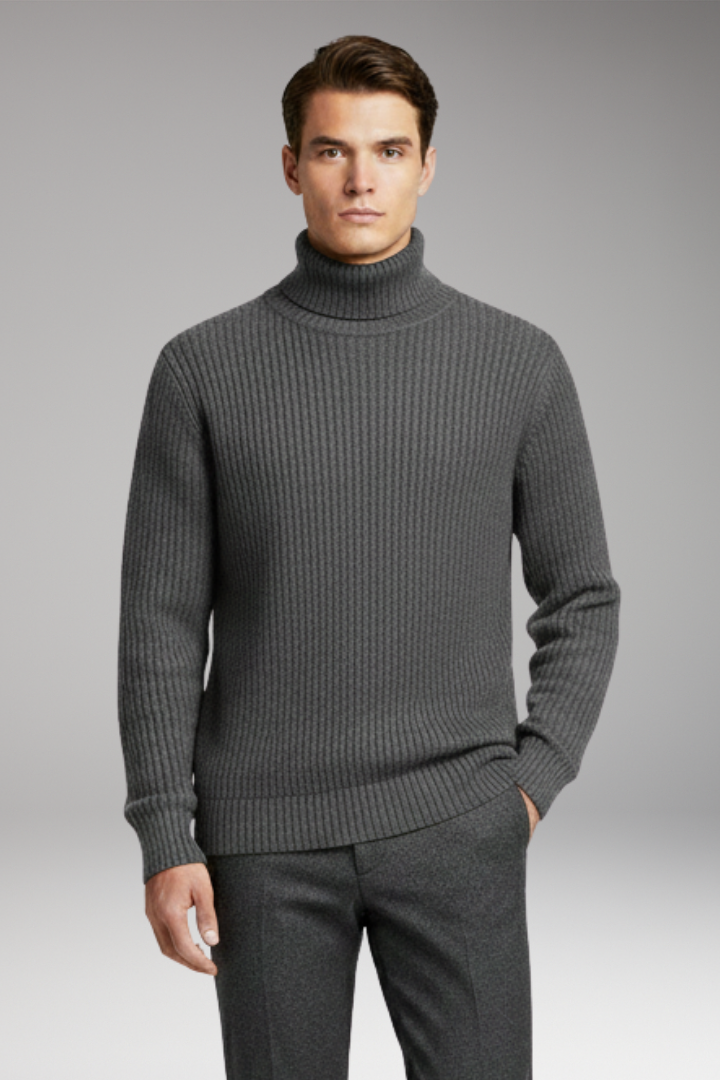 Men's Jumper with Turtleneck and Ribbed Cuffs