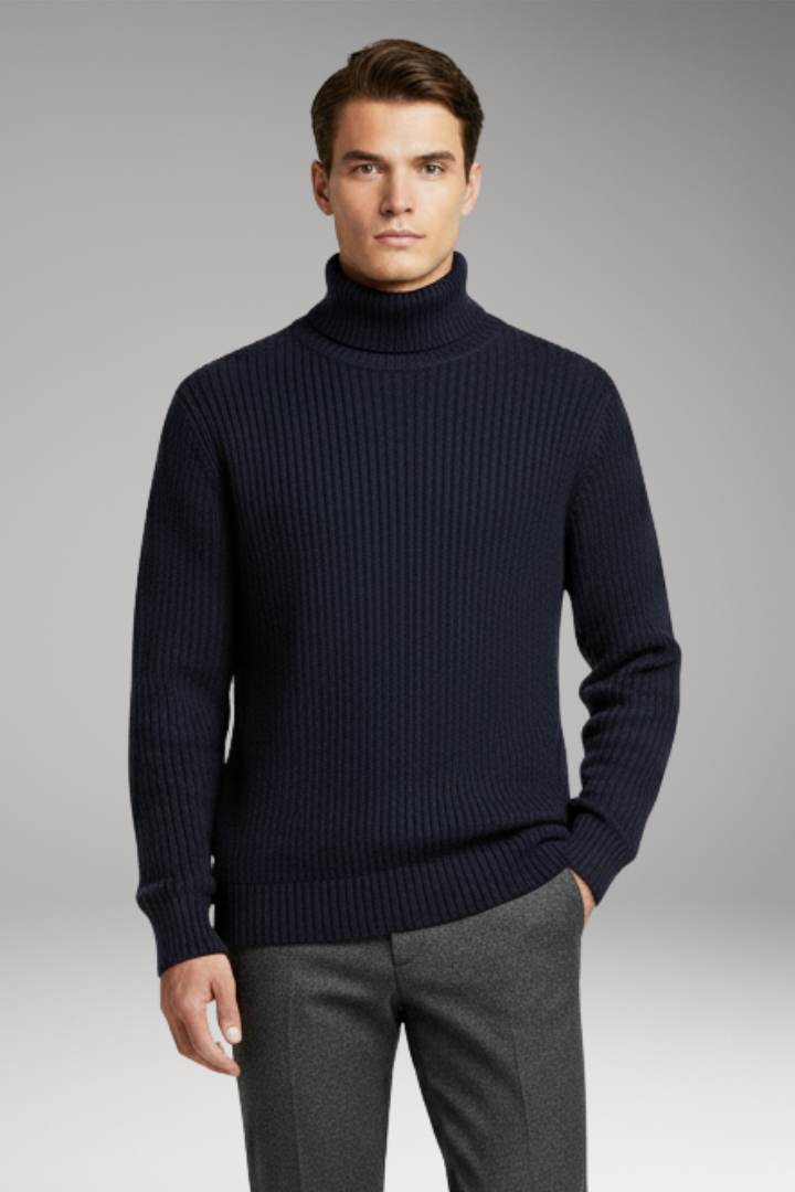 Men's Jumper with Turtleneck and Ribbed Cuffs