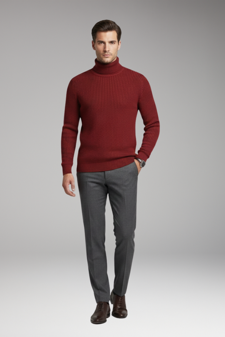 Men’s Jumper with Turtleneck and Ribbed Texture