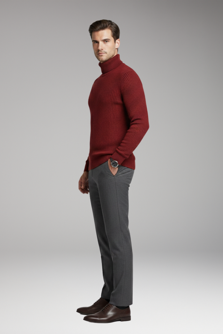 Men’s Jumper with Turtleneck and Ribbed Texture