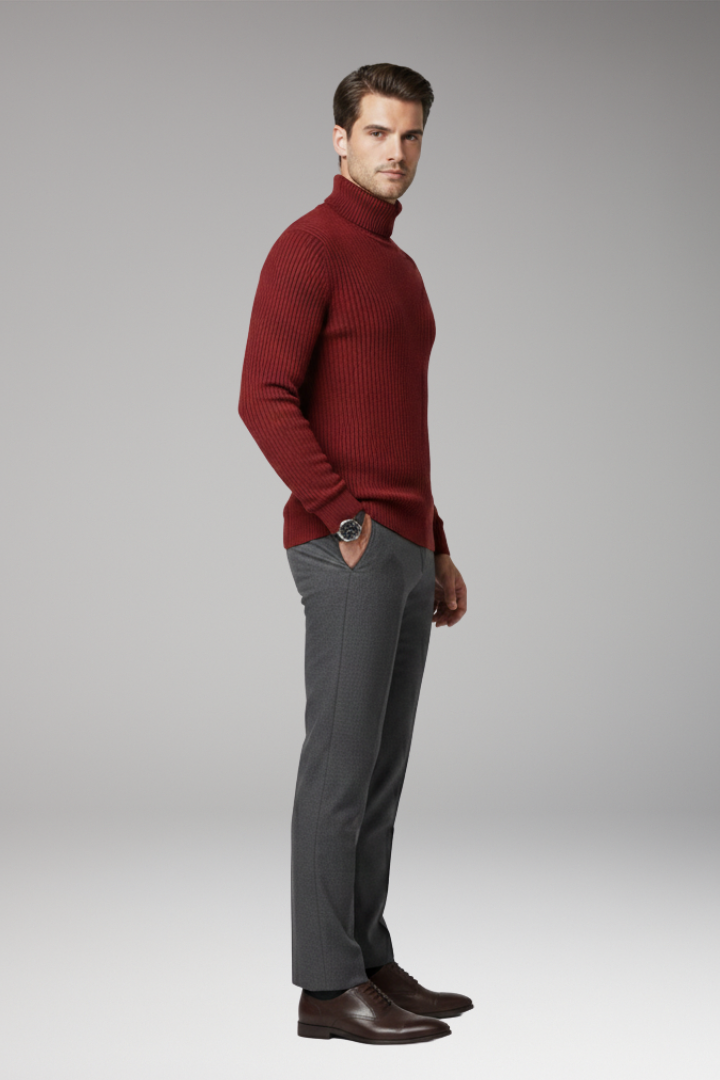 Men’s Jumper with Turtleneck and Ribbed Texture