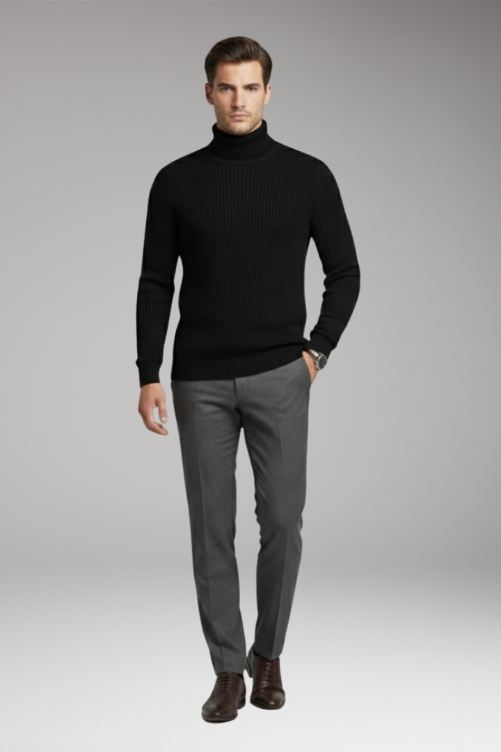 Men’s Jumper with Turtleneck and Ribbed Texture