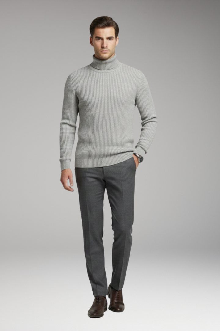 Men’s Jumper with Turtleneck and Ribbed Texture