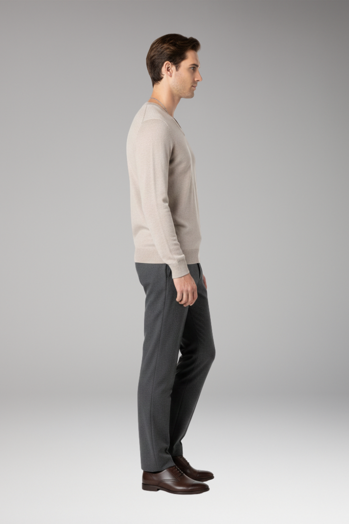 Men’s Jumper with V-Neck and Ribbed Trim