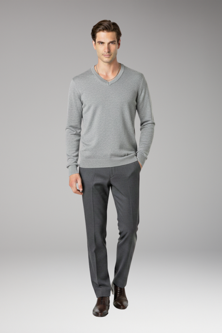 Men’s Jumper with V-Neck and Ribbed Trim
