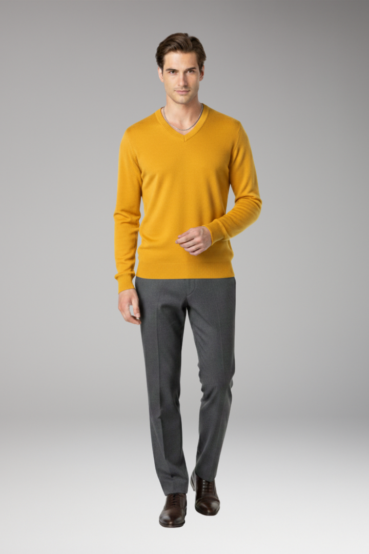 Men’s Jumper with V-Neck and Ribbed Trim