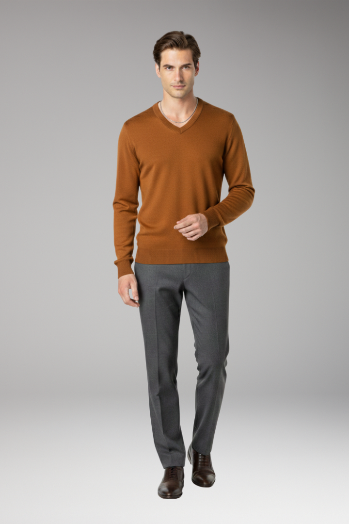 Men’s Jumper with V-Neck and Ribbed Trim