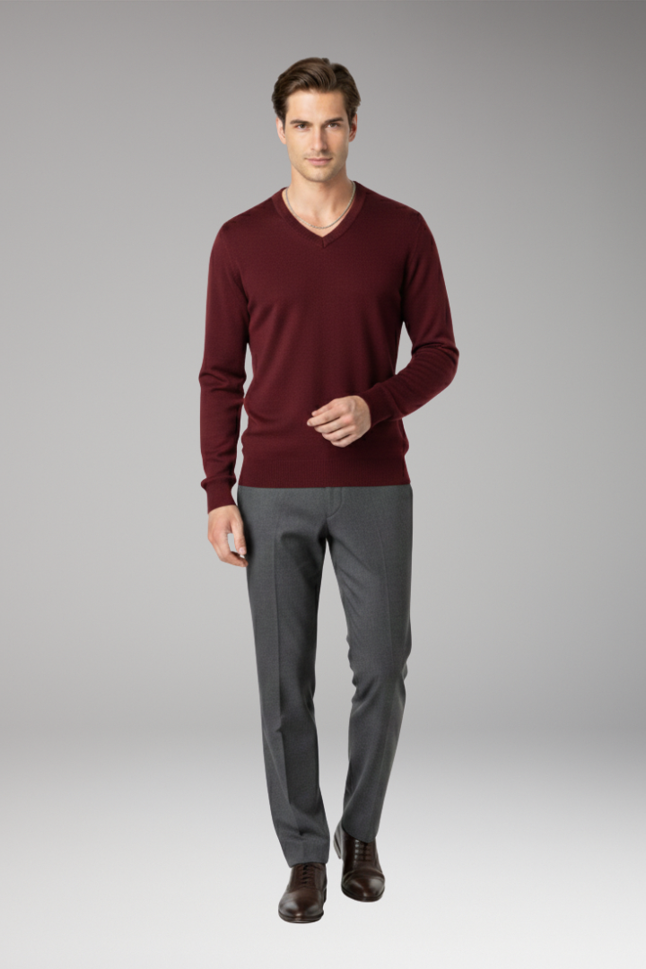 Men’s Jumper with V-Neck and Ribbed Trim