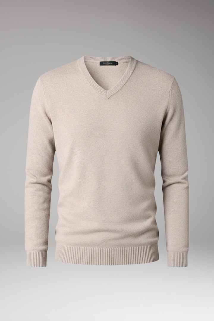 Men’s Jumper with V-Neck and Ribbed Trim