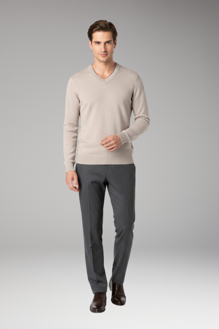 Men’s Jumper with V-Neck and Ribbed Trim