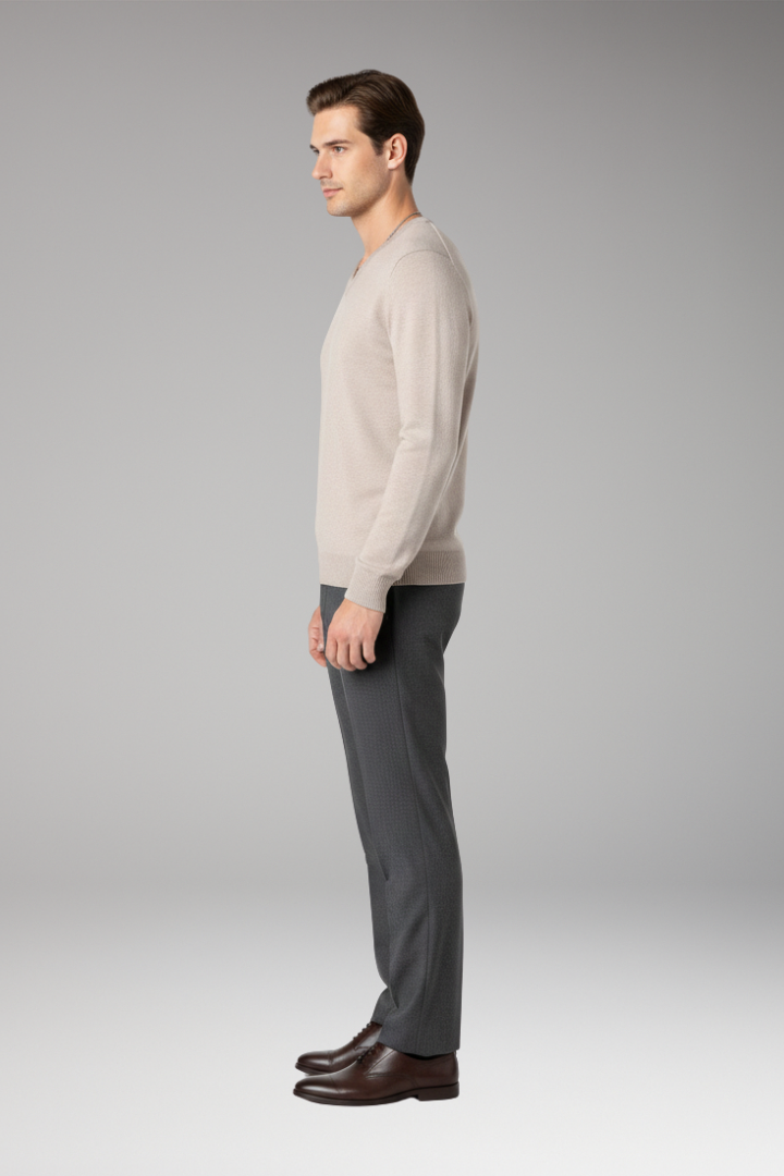 Men’s Jumper with V-Neck and Ribbed Trim