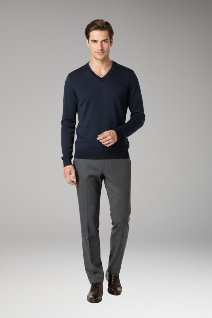 Men’s Jumper with V-Neck and Ribbed Trim