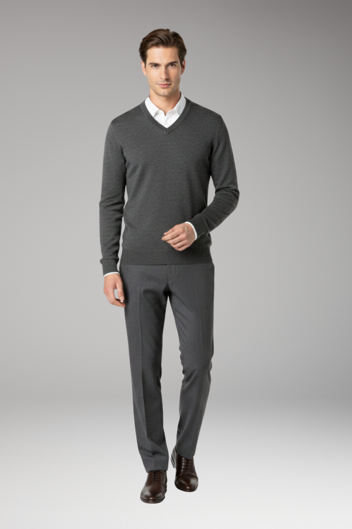 Men’s Jumper with V-Neck and Ribbed Trim