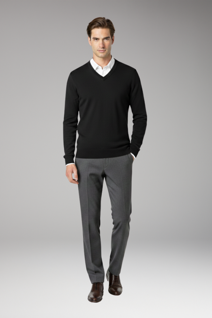 Men’s Jumper with V-Neck and Ribbed Trim