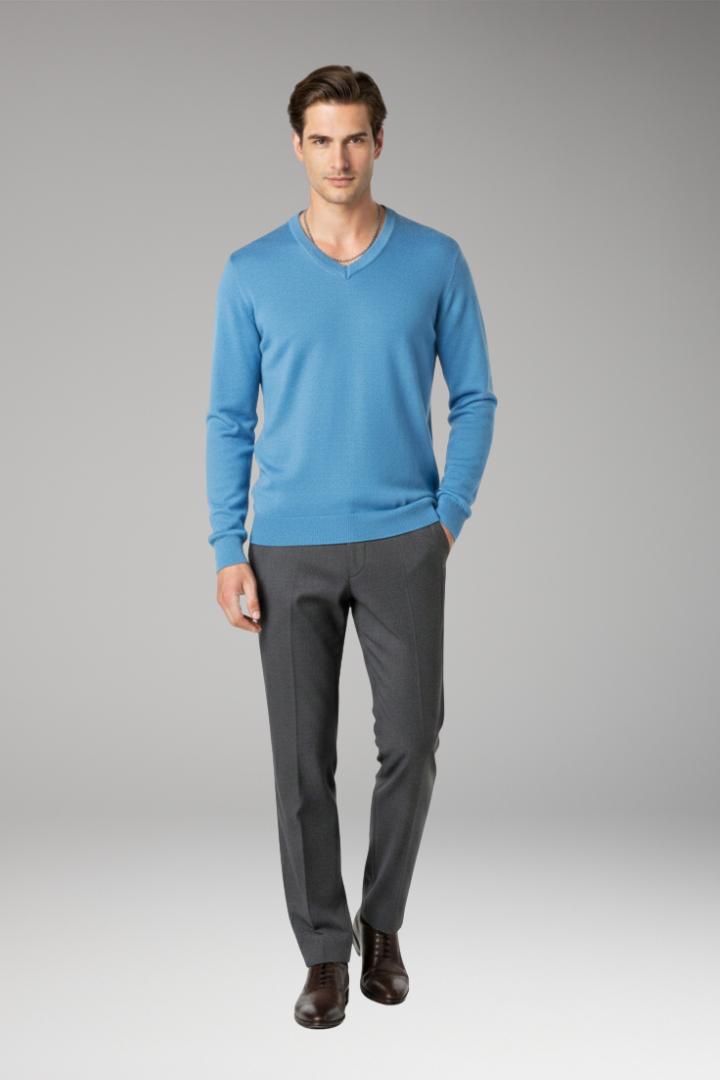 Men’s Jumper with V-Neck and Ribbed Trim