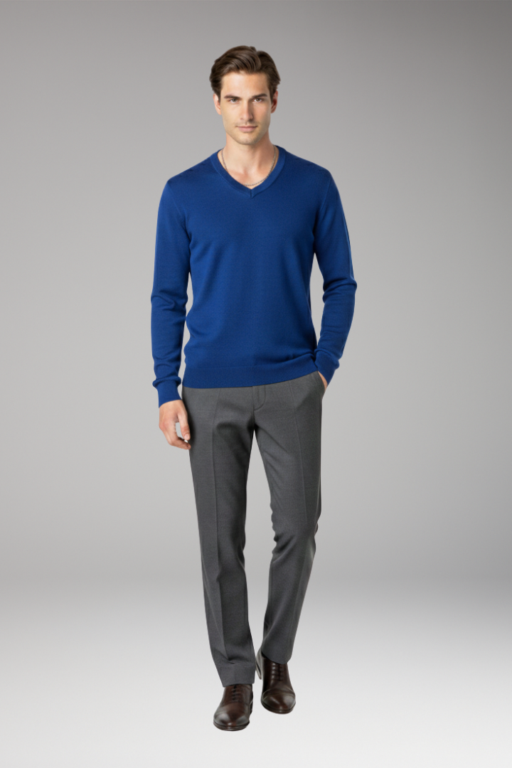 Men’s Jumper with V-Neck and Ribbed Trim