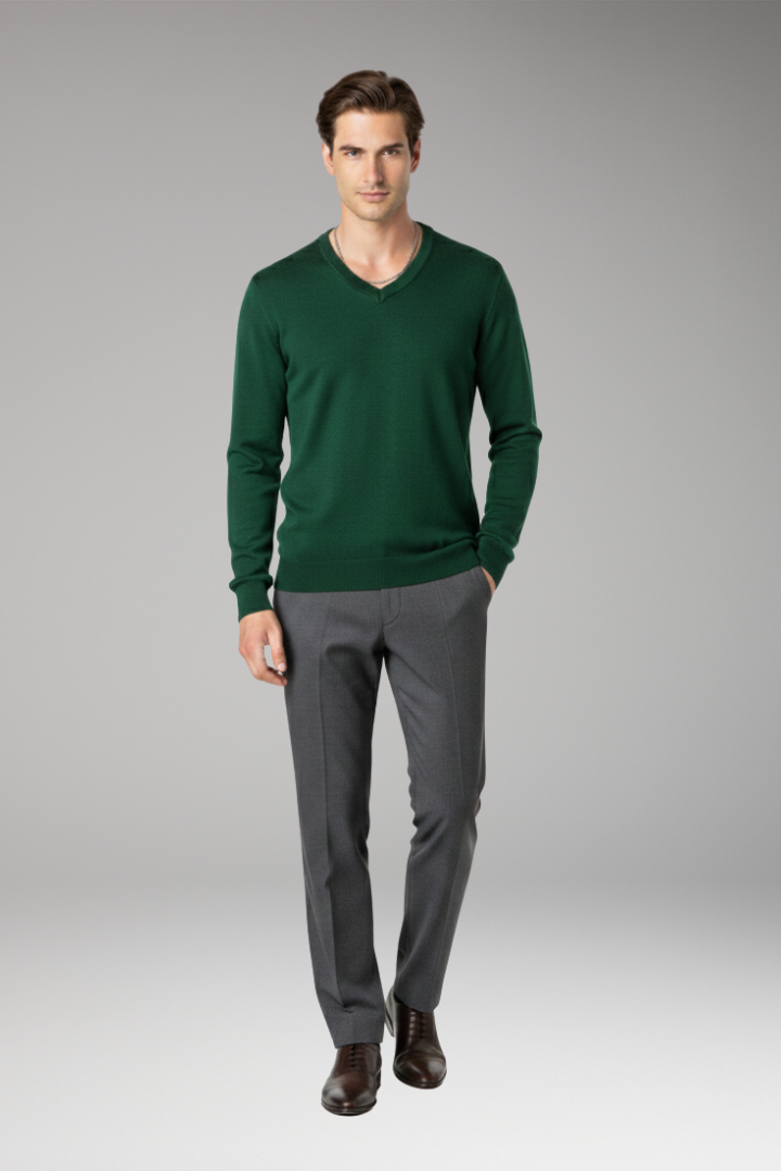 Men’s Jumper with V-Neck and Ribbed Trim
