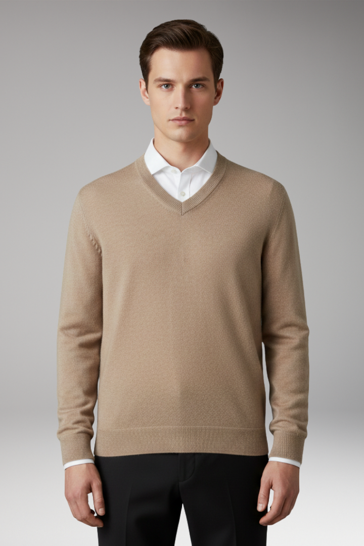Men's Jumper with V Neck and Loose Fit