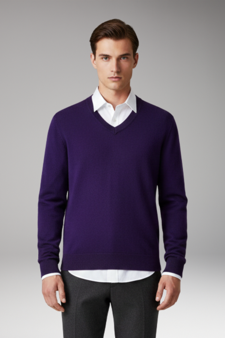 Men's Jumper with V Neck and Loose Fit