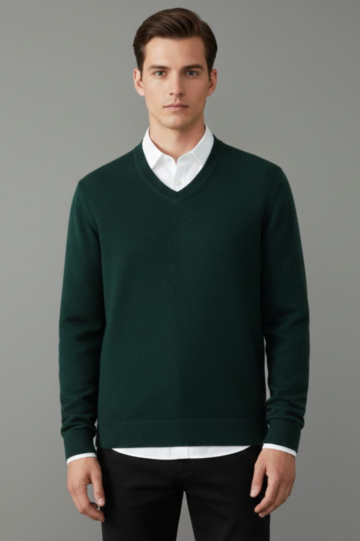 Men's Jumper with V Neck and Loose Fit