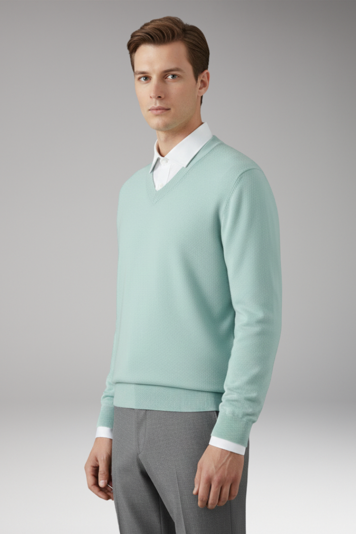 Men's Jumper with V Neck and Loose Fit