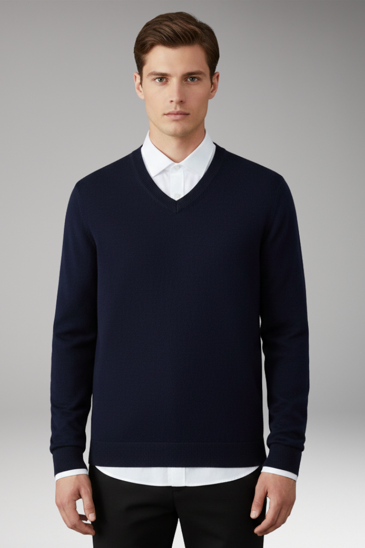 Men's Jumper with V Neck and Loose Fit
