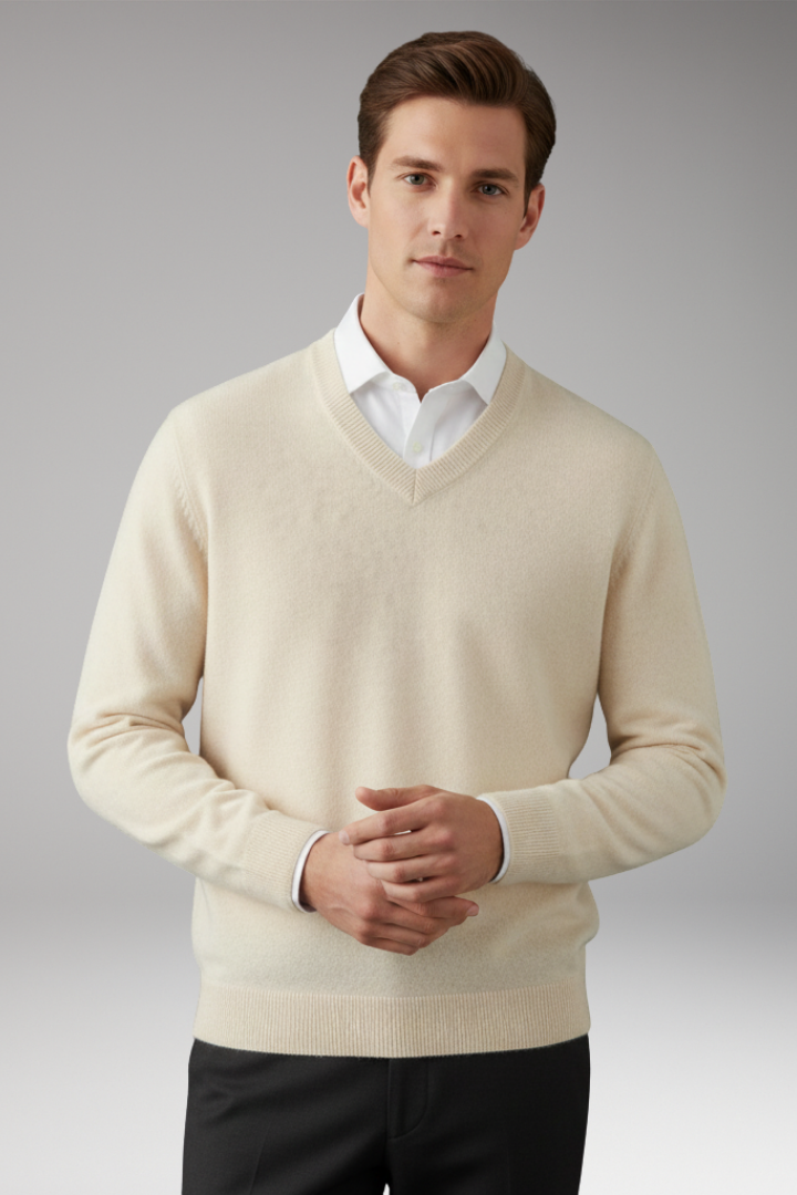 Men's Jumper with V Neck and Loose Fit
