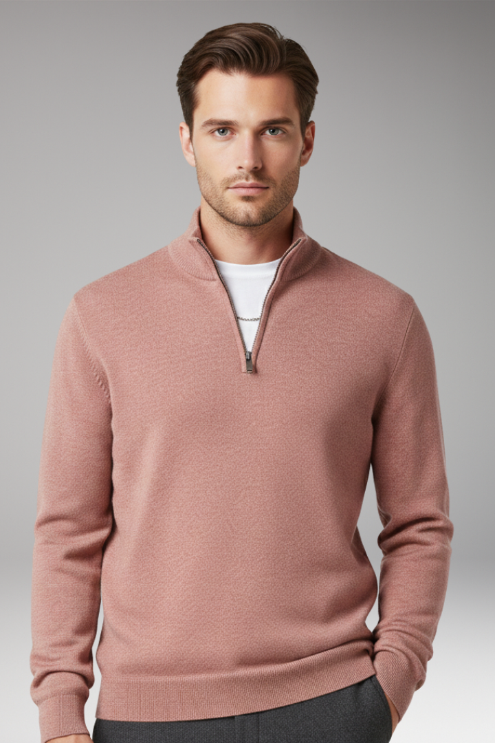 Men’s Jumper with Zip Neck and Textured Surface