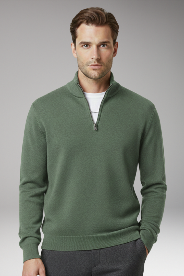 Men’s Jumper with Zip Neck and Textured Surface