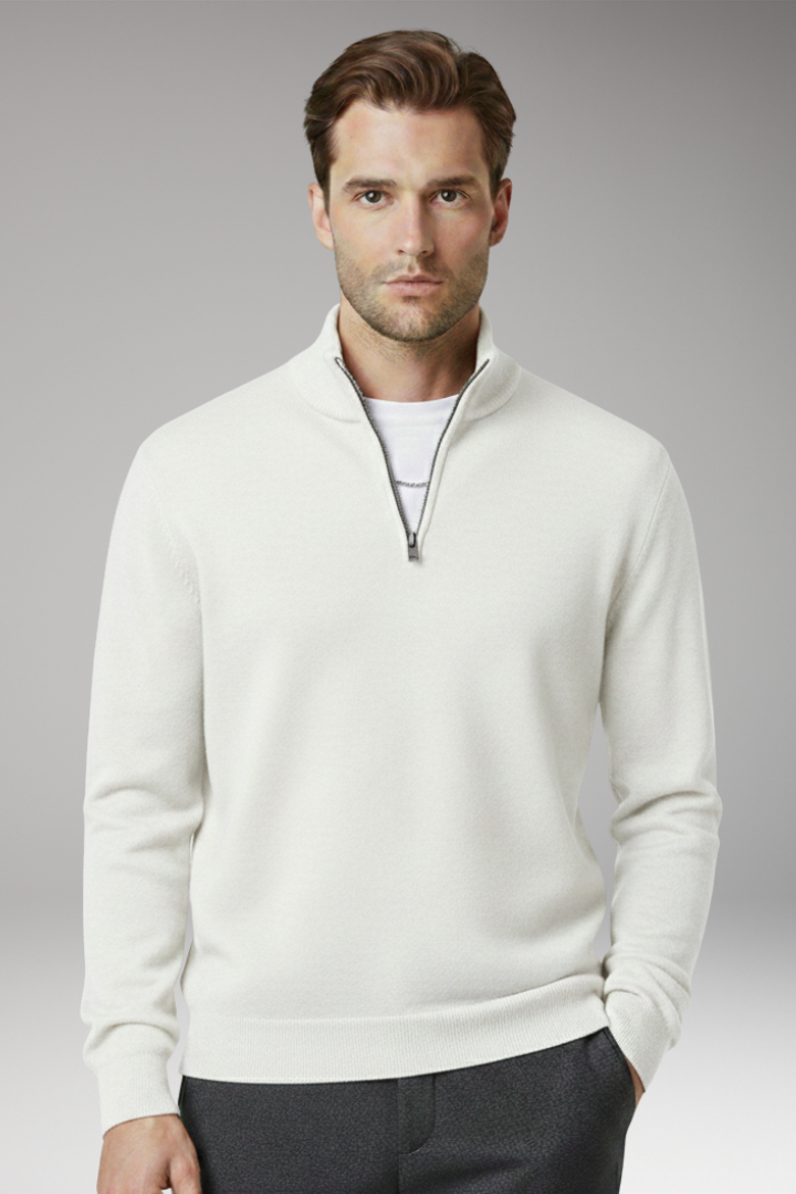 Men’s Jumper with Zip Neck and Textured Surface