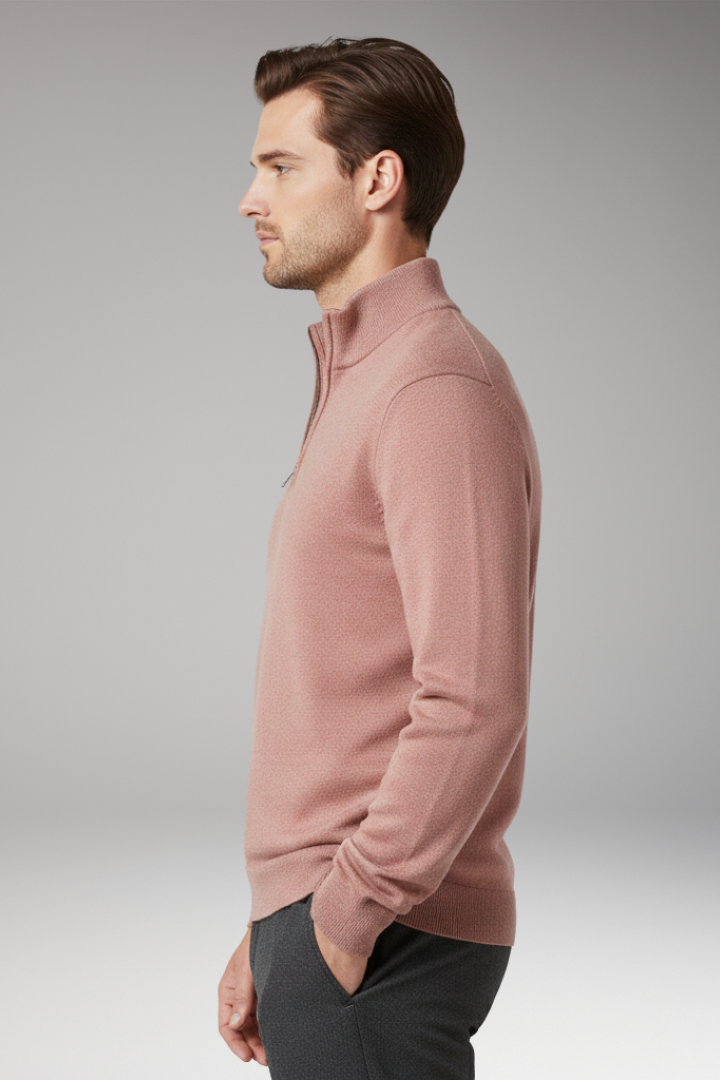 Men’s Jumper with Zip Neck and Textured Surface