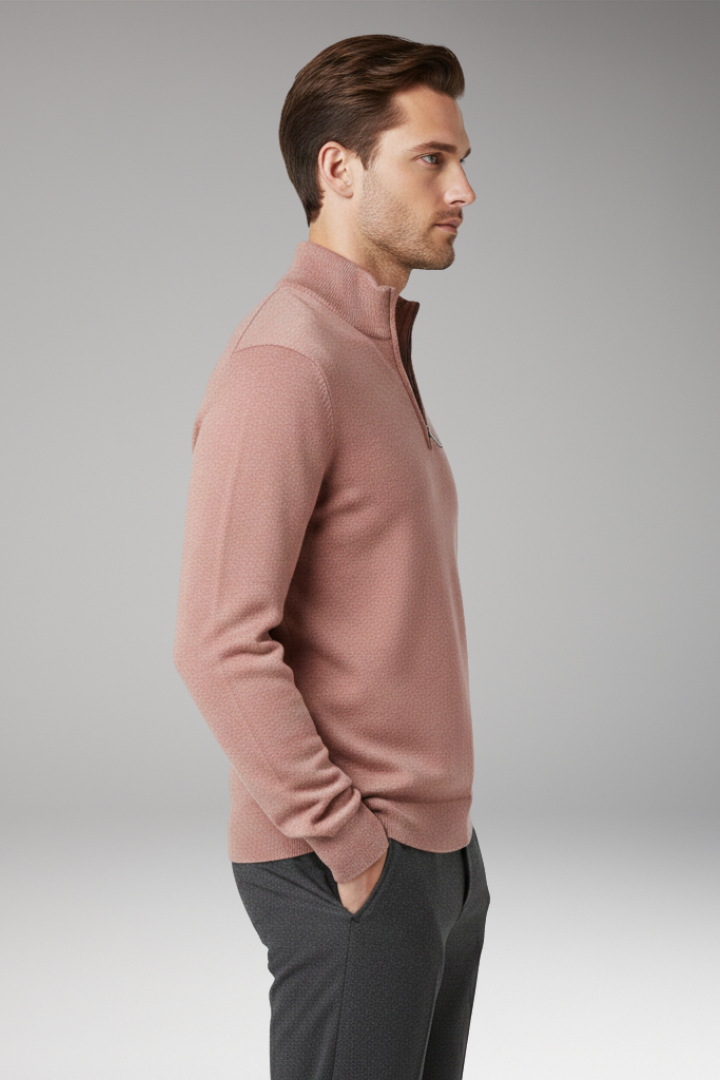 Men’s Jumper with Zip Neck and Textured Surface