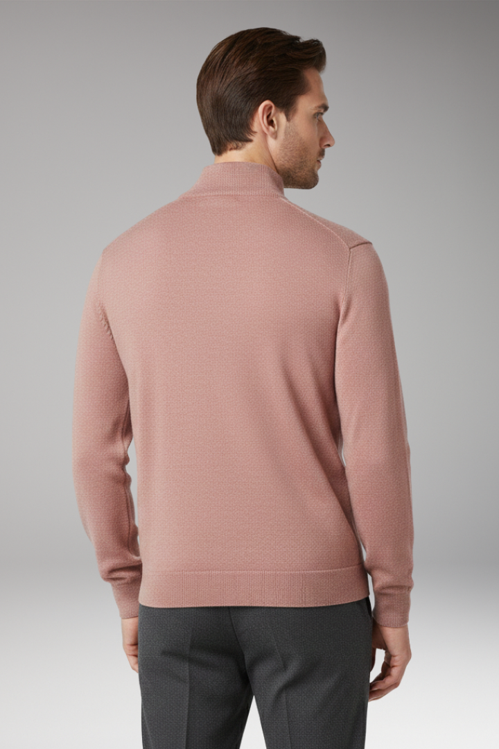 Men’s Jumper with Zip Neck and Textured Surface