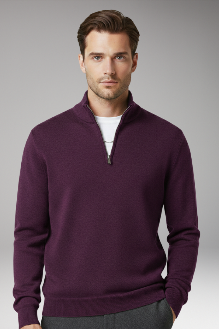 Men’s Jumper with Zip Neck and Textured Surface