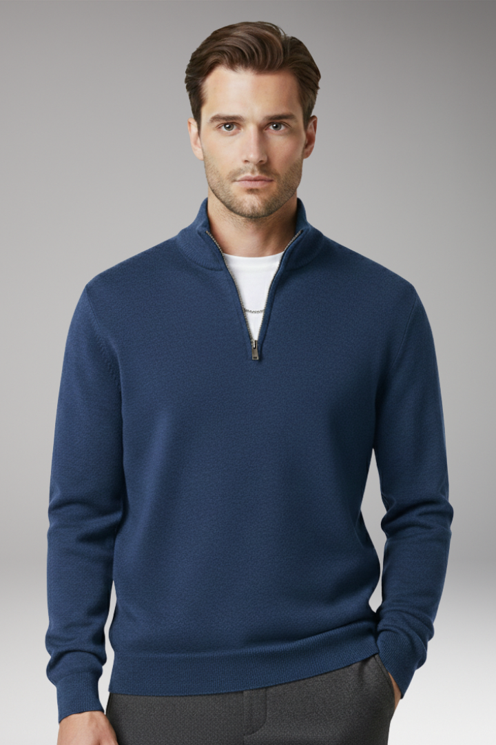Men’s Jumper with Zip Neck and Textured Surface