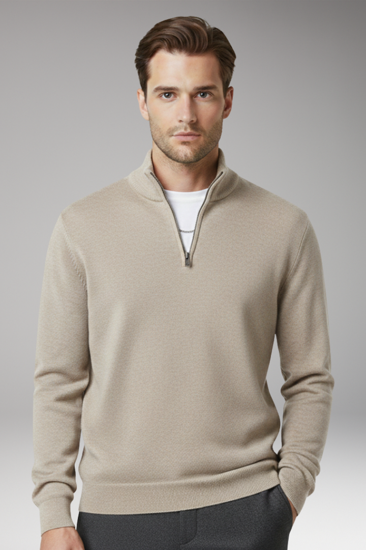 Men’s Jumper with Zip Neck and Textured Surface