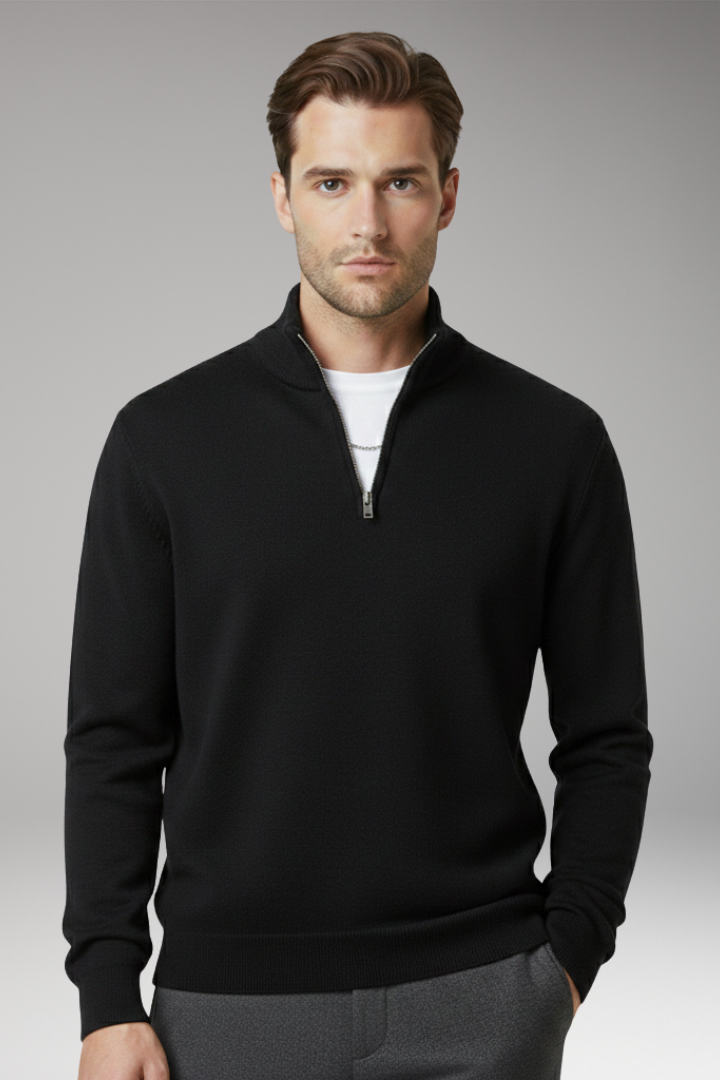 Men’s Jumper with Zip Neck and Textured Surface