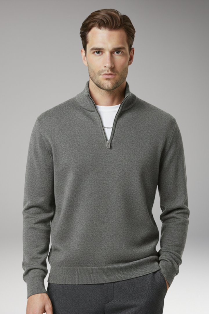 Men’s Jumper with Zip Neck and Textured Surface
