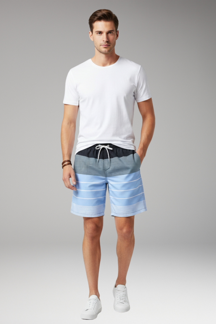 Men’s Swim Shorts with Drawstring and Striped Pattern