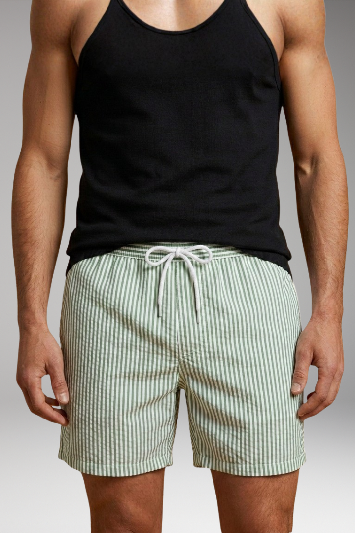 Men’s Swim Shorts with Striped Design and Drawstring Waistband